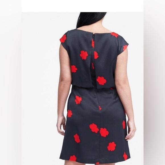 Banana Republic Lined Navy & Red Poppy Draped Back Dress - Picture 2 of 7